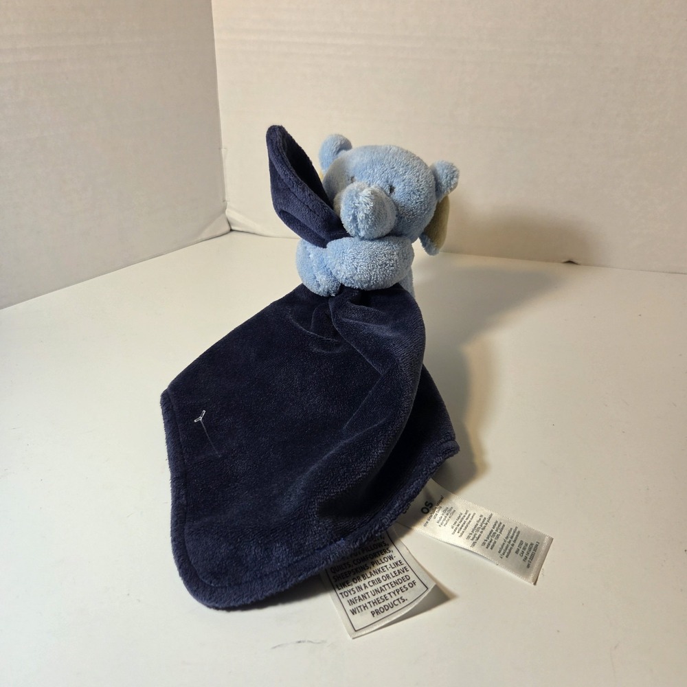 Carter's Baby Security Blanket Lovey Plush Blue Elephant Rattle Navy Blue